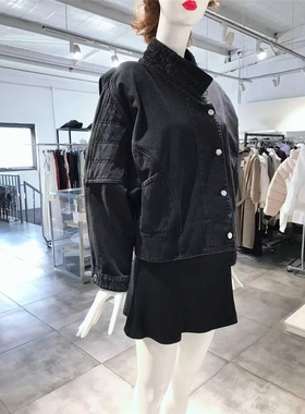 S-L穿 IR0O 黑色立领宽松纽扣女装牛仔外套 810