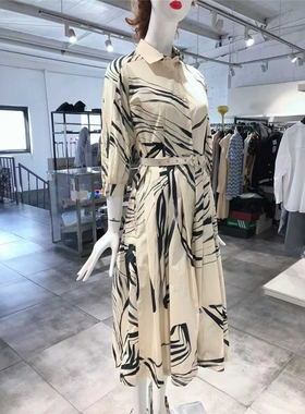 S-M穿 GENTRYPORTOFINO 优雅印花图案女装腰带连衣裙 855