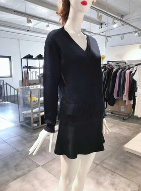 XS-S穿 RED VA 深蓝色轻纱摆羊毛针织衫 899