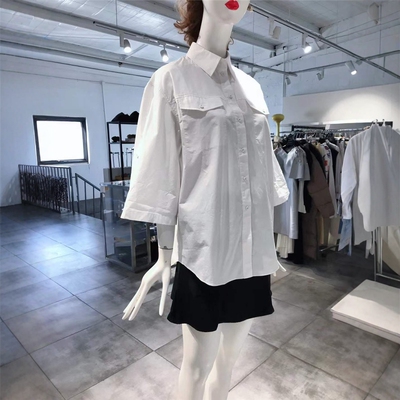 M-L穿  KARL LAGERFELD 休闲风翻领纽扣女装工装风衬衫 538