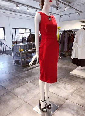 S-小M穿 CLASS ROBERTO CAVALLI 优雅又性感 红色修身连衣裙 930