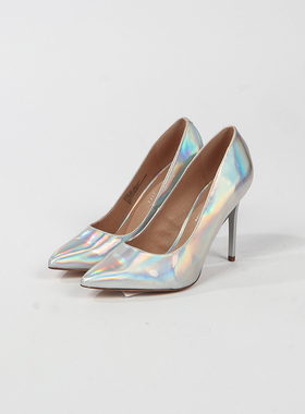 8码 MA0DDEN GI0RL 浪漫银色炫彩高跟鞋 710