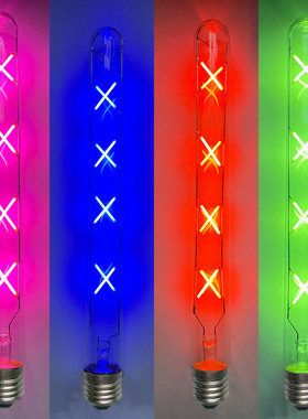 爱迪生LED创意长条灯管长笛E27彩色蓝绿粉红色酒舞台气氛七彩灯泡