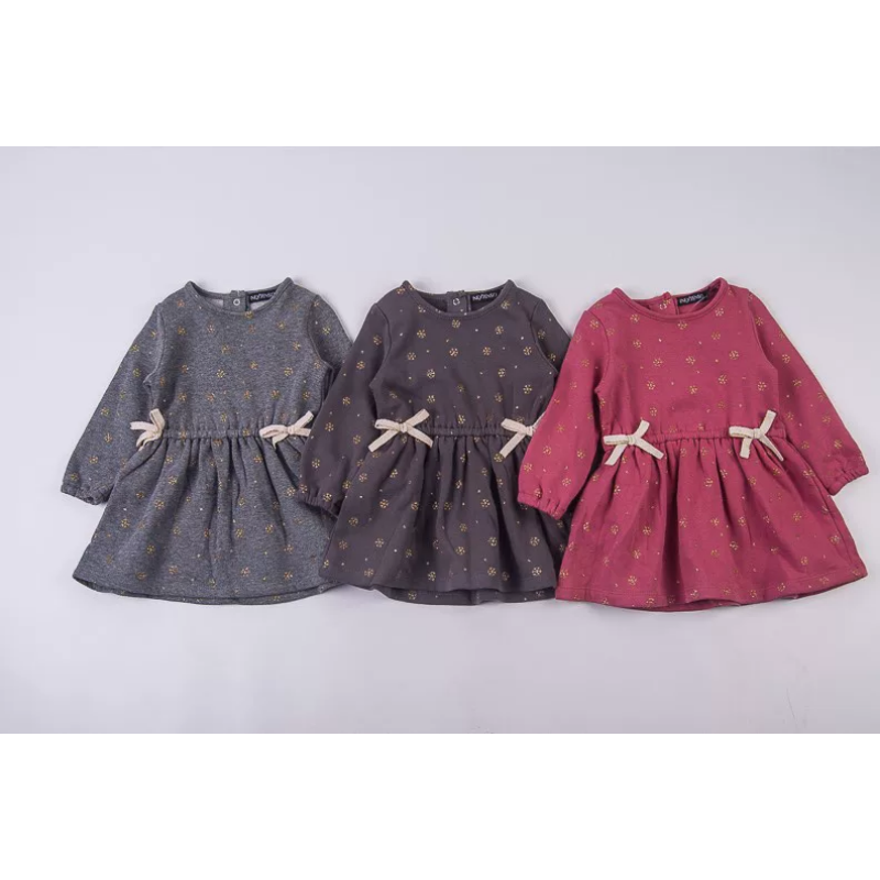 外贸欧美 女宝春秋款长袖抓绒公主裙0-3岁女童中长款套头裙式上衣