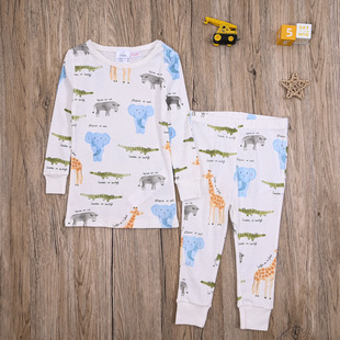 两件套装 ZR外贸欧美 子秋衣秋裤 T恤上衣男童长裤 男宝春秋纯棉长袖