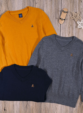 GA外贸欧美线衣男宝春秋针织衫V领长袖毛线衣男童套头休闲薄毛衣