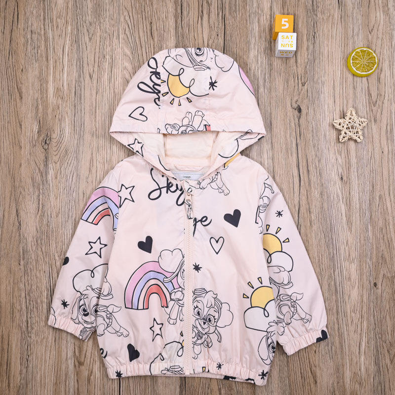 外贸欧美女宝风衣女童春秋双层拉链衫幼小童连帽女宝防风衣外套