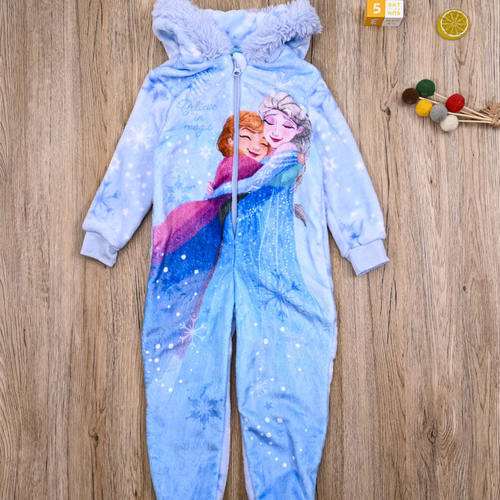 外贸欧美 女宝春秋珊瑚绒造型连体衣 女童连帽卡通长爬服大童睡衣