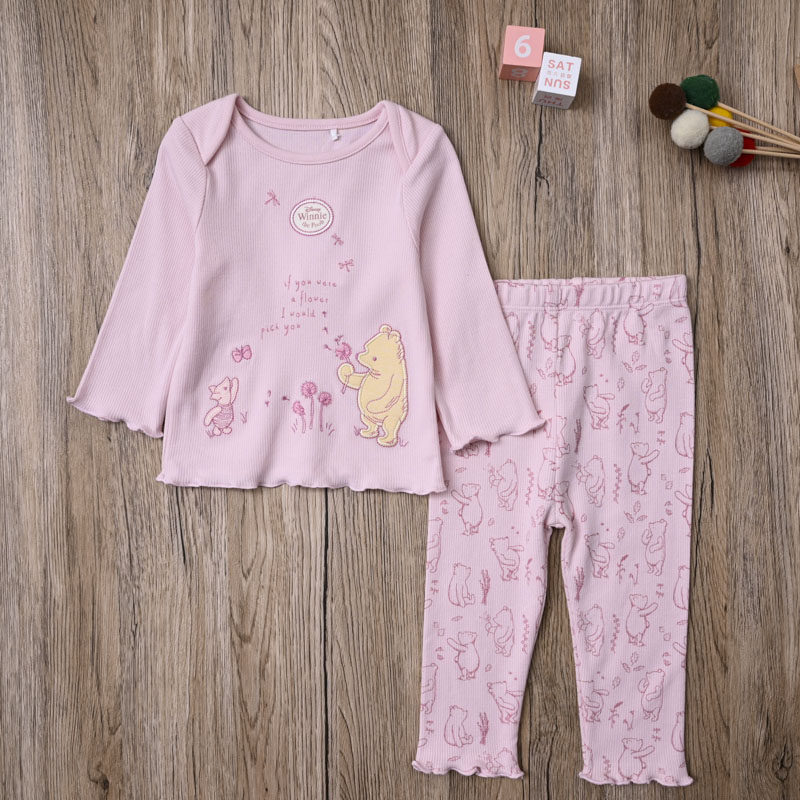 外贸欧美 女宝春秋螺纹棉上衣长袖T恤长裤子打底裤婴儿两件套装