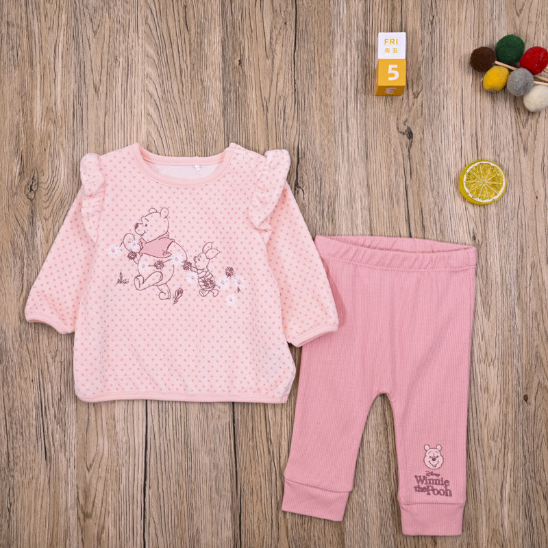 外贸欧美女宝春秋天鹅绒长袖卫衣上衣婴儿PP裤休闲长裤子两件套装