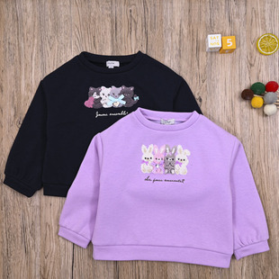 外贸日单 女宝春秋加绒长袖卫衣绒衫 女童可爱外套卡通休闲套头衫