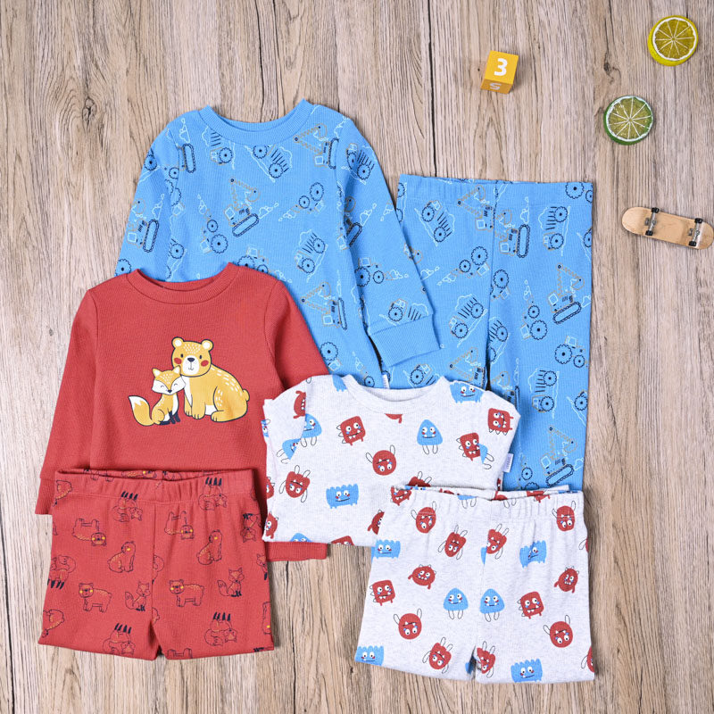 外贸欧美 男宝春秋螺纹棉长袖T恤上衣打底衫PP长裤子休闲两件套装