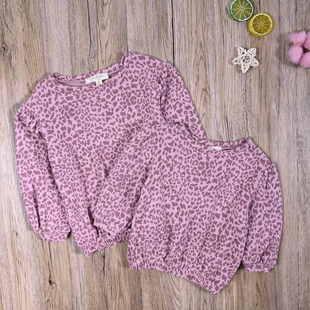 JS外贸欧美女宝春秋薄针织衫长袖卫衣女童甜美豹纹外套上衣套头衫