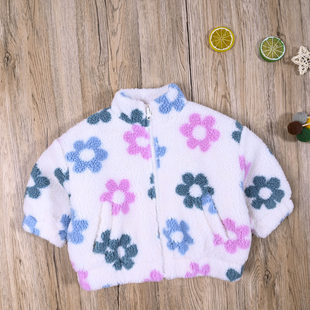 外贸欧美女宝秋冬款羊羔绒长袖拉链上衣外套儿童可爱保暖厚实开衫