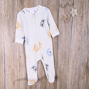 ZR外贸欧美宝宝纯棉长袖 连体衣包脚连身衣婴儿春秋侧开拉链长爬服