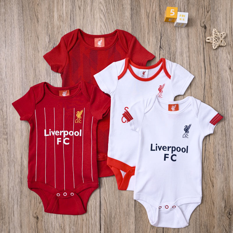 外贸欧美宝宝足球服哈衣婴儿夏季纯棉短袖三角爬服包屁衣运动队服