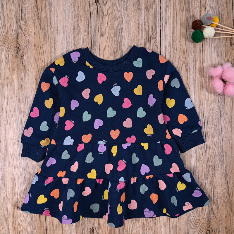 外贸欧美女宝春秋细抓绒长袖卫衣裙女童中长款连衣裙子可爱公主裙