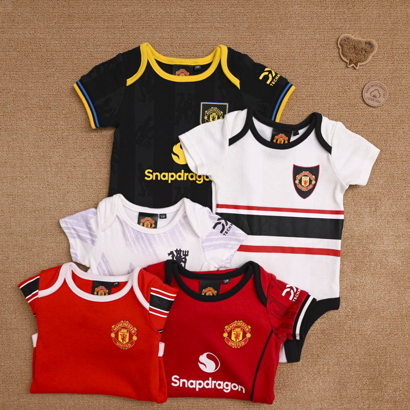 外贸欧美宝宝足球服哈衣婴儿夏季纯棉短袖三角爬服包屁衣运动队服