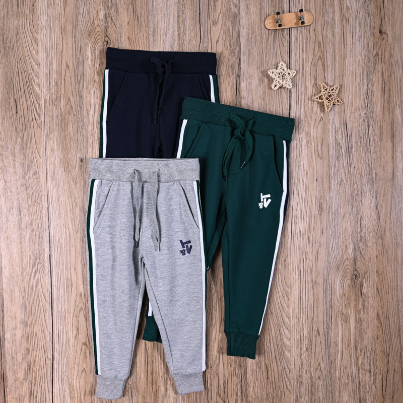 外贸欧美男宝春秋卫裤运动裤长裤子男童细抓绒休闲裤哈伦裤小脚裤