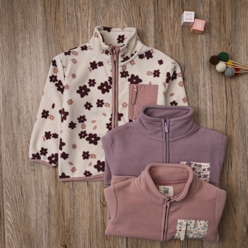 外贸欧美 女宝春秋摇粒绒衫长袖拉链衫开衫上衣 女童保暖休闲外套