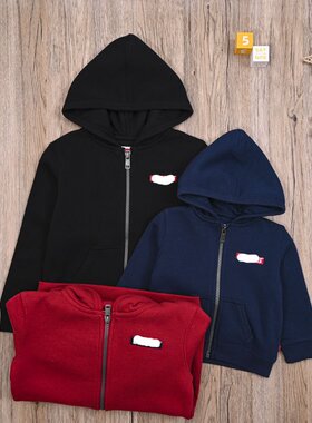 LW外贸欧美男宝春秋细抓绒衫拉链衫帅气外套长袖连帽男童休闲开衫