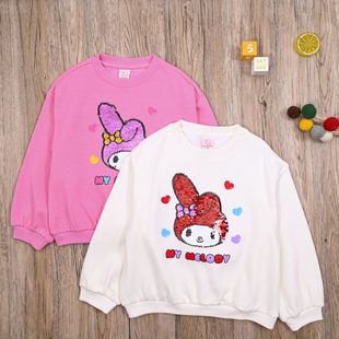 外贸韩单 女宝春秋加绒长袖卫衣绒衫 女童可爱外套亮片休闲套头衫