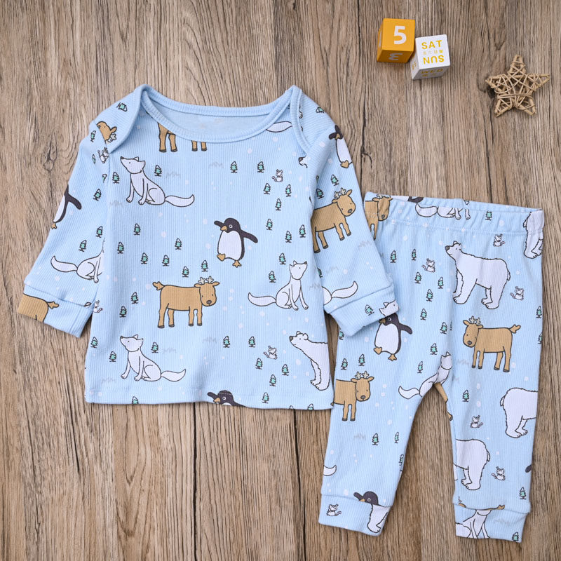 外贸欧美 男宝春秋螺纹棉上衣长袖T恤长裤子打底裤婴儿两件套装