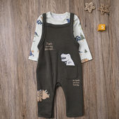 外贸欧美男宝春秋细绒背带裤 哈衣三角爬衣两件套装 连身裤 婴儿长袖