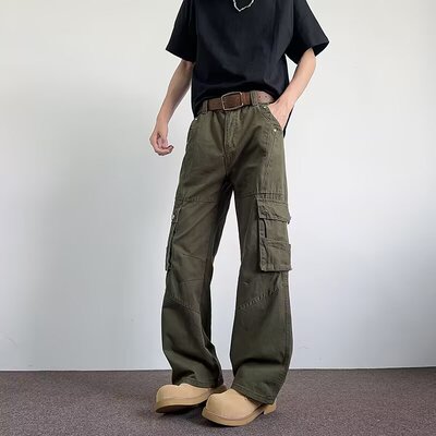 水洗解构宽松工装裤男夏季美式复古宽松休闲百搭小众设计感直筒裤