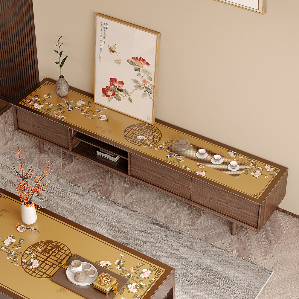 新中式电视柜皮革桌垫防水防油免洗防尘盖布高级感鞋柜餐边柜桌布,居家布艺,桌布,淘宝优惠券,粉丝福利购,淘宝优惠卷