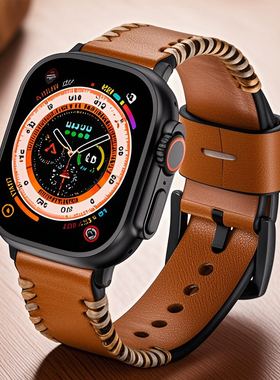 苹果手表带适用iWatch S10 Ultra2 49mmAppleWatch复古真皮表带