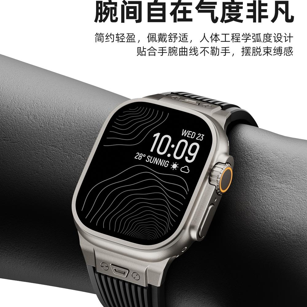 适用苹果Ultra2代手表带S10冰爽半透明金属手表带硅胶iwatch9代不锈钢改装保护壳膜AppleWatch高级感夏天男生