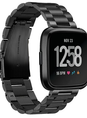 适用Fitbit Versa表带 运动智能手表 不绣钢替换腕带快拆真皮表带