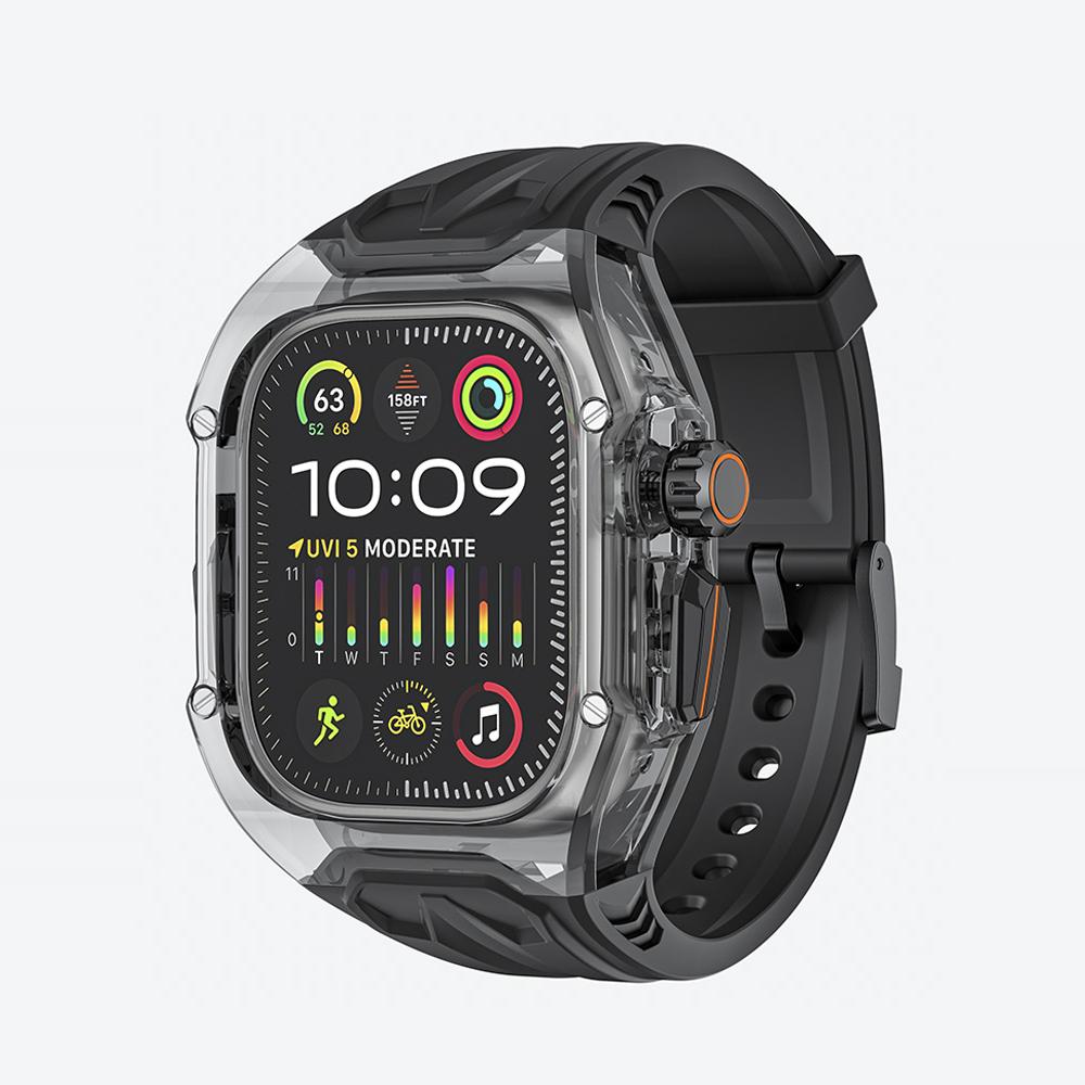 适用AppleWatchUltra2表带iWatchUltra一体保护壳AppleWatch9改装Ultra2透明S9套46/49MM手表带AppleWatchS10