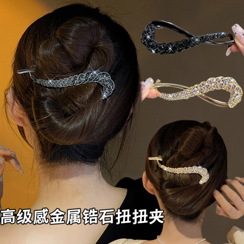 高级感水钻发夹女后脑勺盘发一字