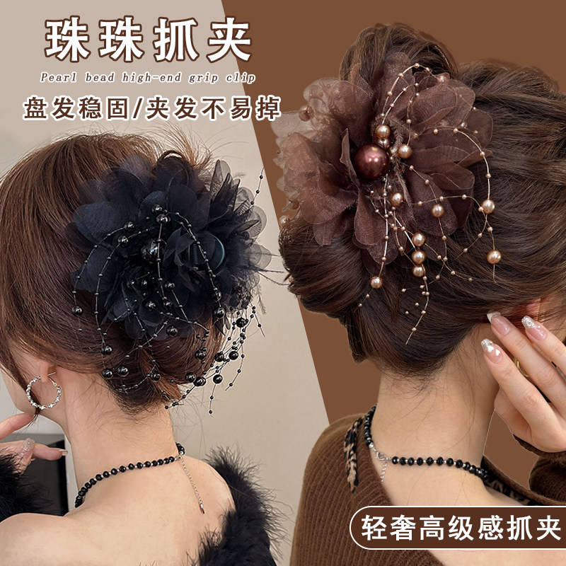 黑色羽毛抓夹高级感秋冬发夹