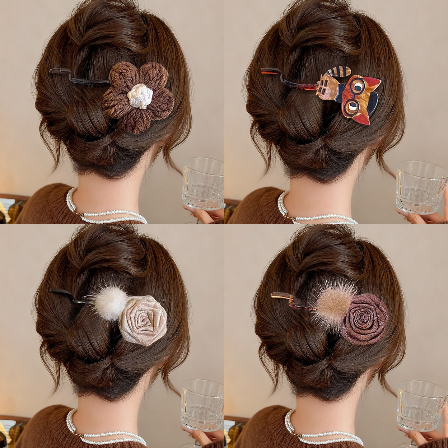 秋冬花朵针织鸭嘴发夹2024