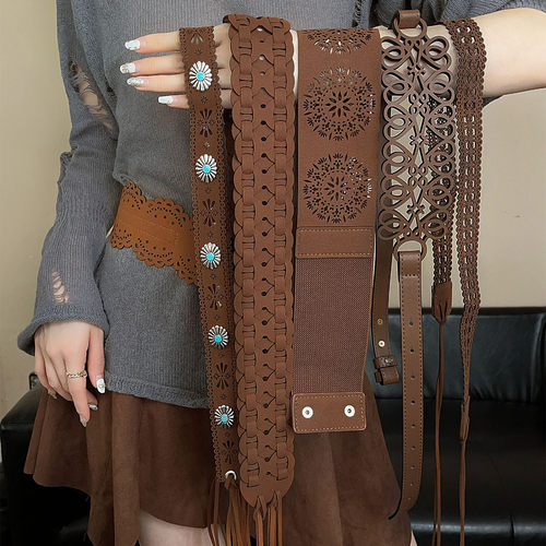 复古波西米亚风棕色宽边腰带
