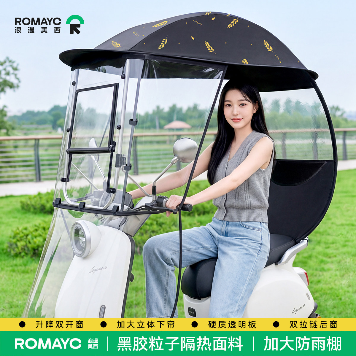 电动车雨棚双开窗立体大侧挡图片