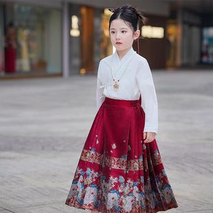 唐装 马面裙套装 亲子装 明制红色 女童儿童2024新款 汉服汉族民族服装