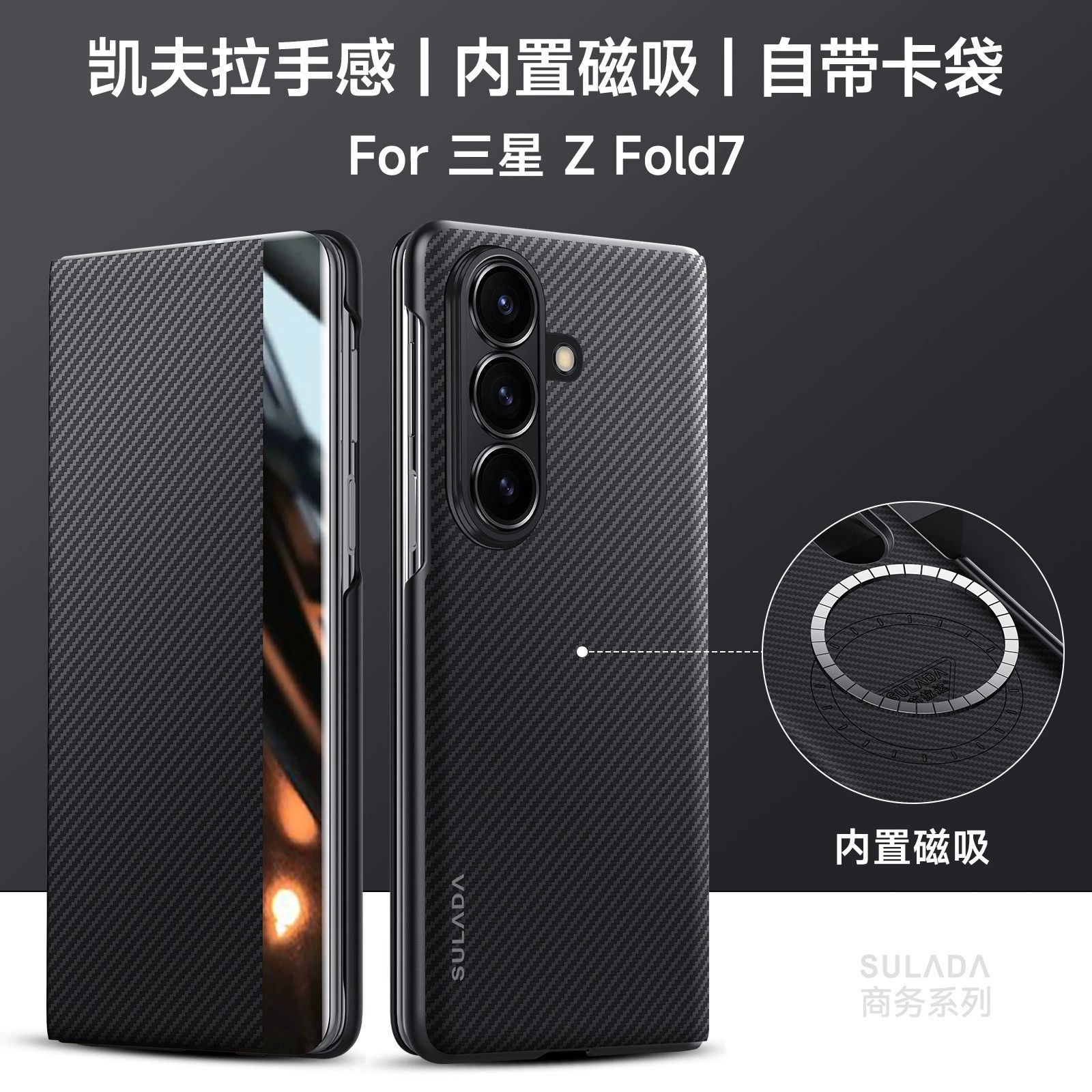 适用三星zfold7手机壳z fold7凯夫拉z7碳纤维纹foid翻盖式透明视窗保护套flod6代前后带盖fodl磁吸充电folder