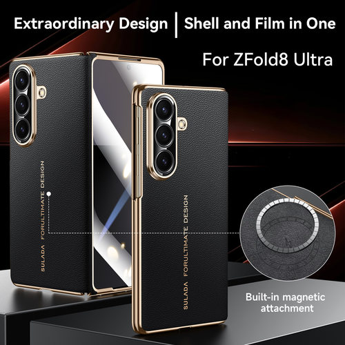 适用三星zfold8ultra手机壳z fold8u高端电镀真皮sm一f9760连体中轴铰链flod8utral全包壳膜一体foid磁吸zfod