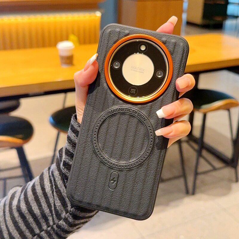 适用荣耀x9c手机壳honor x60时尚瓦楞纹5g素皮×60pro金属镜头圈x9csmart超薄Smart皮质BRP一NX1磁吸BRC AN00