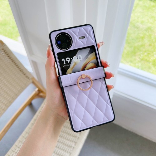 适用vivoxflip手机壳x flip小香风vivoflip菱格皮质xflip折叠屏中轴xfilp全包带指环vovixflip潮牌xfip女款5g