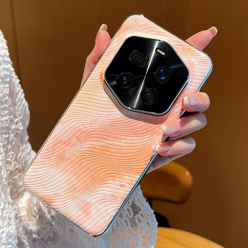 适用荣耀magic7手机壳maigc7rsr时尚水彩素皮mg7pro金属镜头honor全包外壳migic电镀皮纹migc魔术七por女款m7