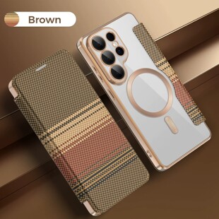 适用三星s26手机壳galaxy s26ultra时尚创意格纹s25+翻盖式皮套s25十双面全包plus磁吸充电u插卡套s9480 9380