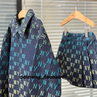 不打折110-160码出口韩春款男女童满印牛仔休闲外套半裙裤可亲子