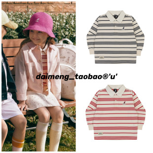 polo衫 120 男女童中大童两色翻领条纹长袖 出口韩春款 T恤 150码
