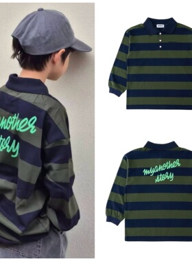 130-165码出口韩春款男女童中大童两色条纹拼色长袖亲子polo衫T恤