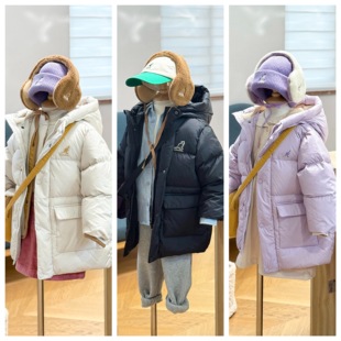 100-155码出口韩冬款男女童中大童三色厚实保暖连帽羽绒服外套